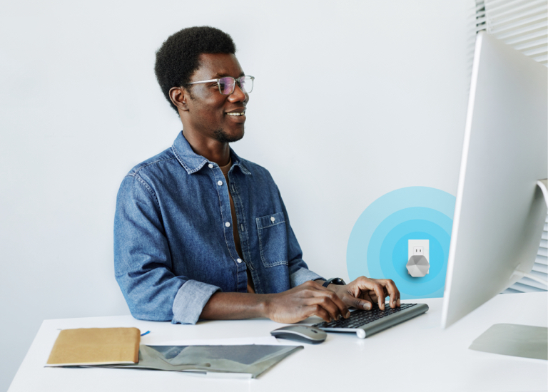 man in front of computer