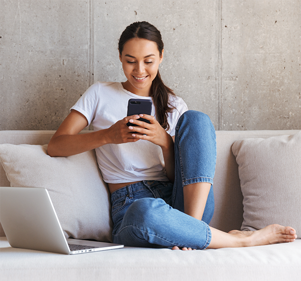 Girl on couch with phone